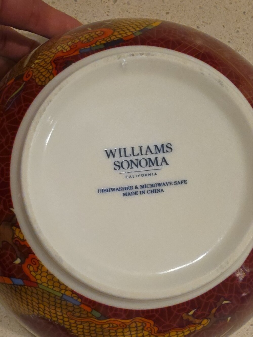 Williams Sonoma Dragon & Phoenix Ceramic Bowls - Blue, Red, Gold - Picture 3 of 5